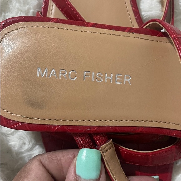 Marc Fisher Crimson Croc-Embossed Sandals - Picture 2 of 10
